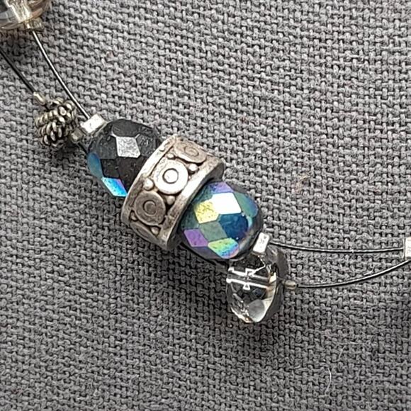 Chico's Black Wire Two Strand Bead Rhinestone Necklace, AB Beads, 19 Inches - Picture 4 of 10